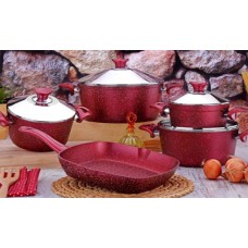9 Parça Izgara Tavalı Krom Kapak Granit Tencere Seti